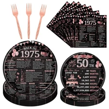 50th Birthday Decorations for Women, 96PCS Back in 1975 Party Plates Napkins ...