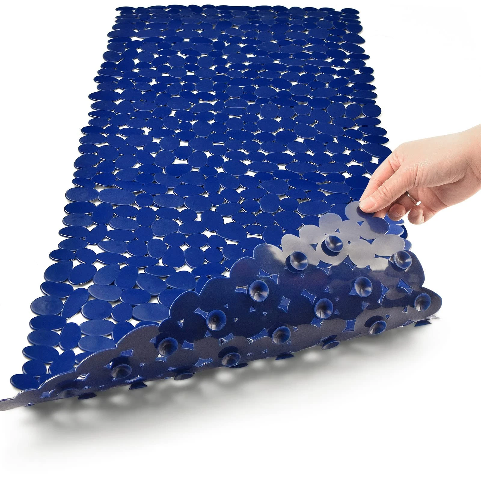 SONGZIMING Bathtub Mat Non Slip Pebble 35" x 16" (Rectangular), Navy Blue