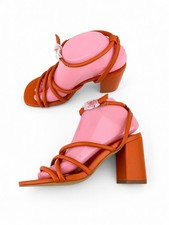 PrettyLittleThing Orange Strappy Block Heel Sandals UK 5 EU 38 Womens New