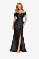 Xscape "Hazel" Black Brocade Off Shoulder Floor Length Gown Size 14 NWT $299