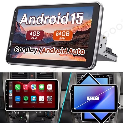 Single 1 DIN Rotatable 10.1inch Android 15 Touch Screen Car Stereo Radio 4+64GB