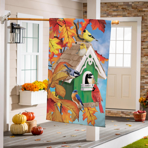Colorful Bird House Suede House Flag - Picture 2 of 2