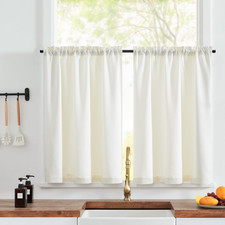 Faux Linen Kitchen Curtains 36 Inch Length Farmhouse Tier Curtains Cafe Style Sh