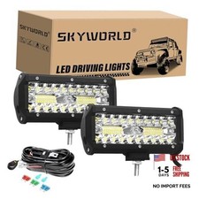 2Pcs 7 inch 120W Off Road LED Light Bar 12V 24V 8D 2 Pcs 120W with Wiring kit