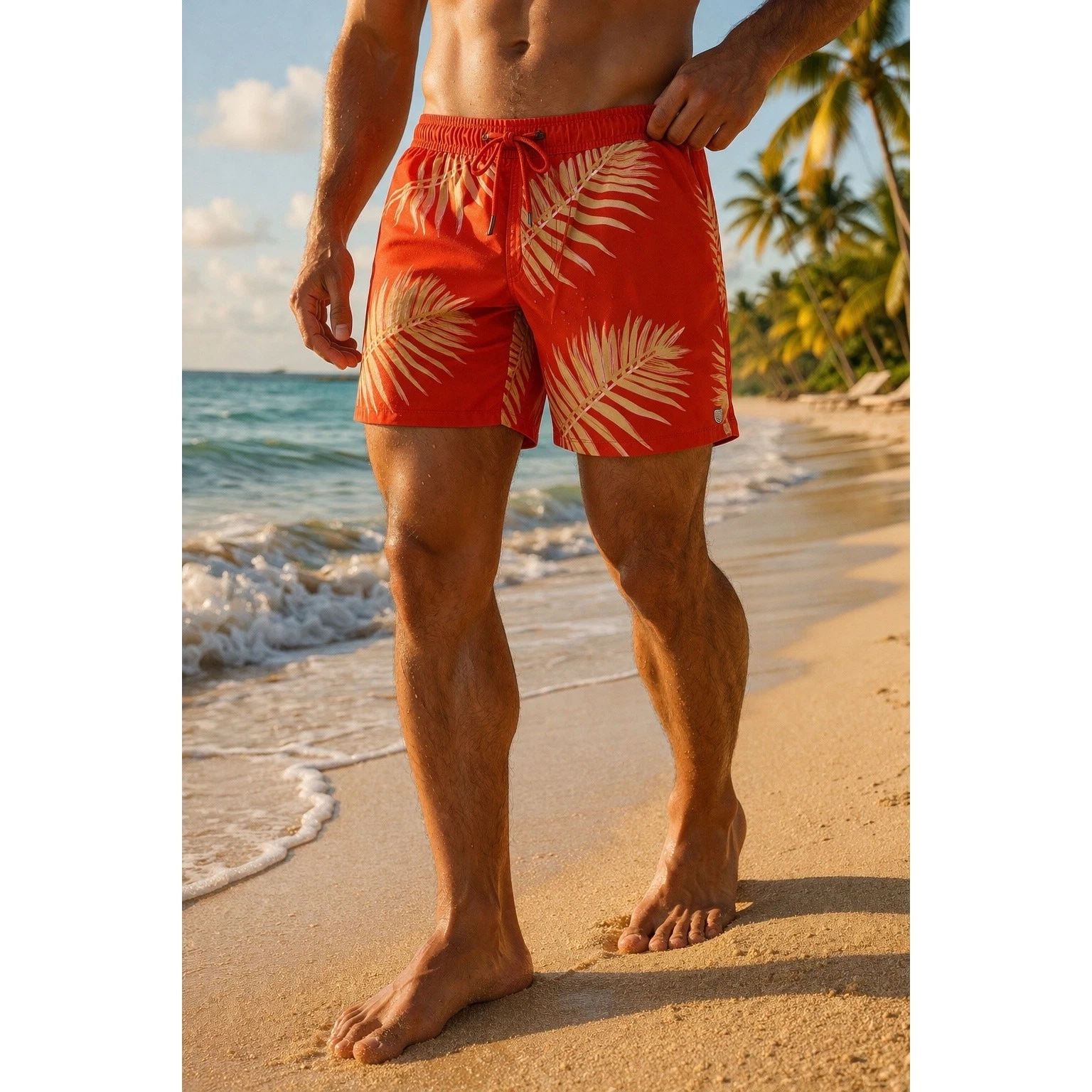 Brixton Swim Trunks Mens Small Red Palm Print Voyage Elastic Waist Shorts NWT