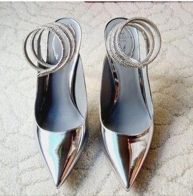 Rene Caovilla Silver Pointed Stiletto Heels with Spiral Wrap | eBay