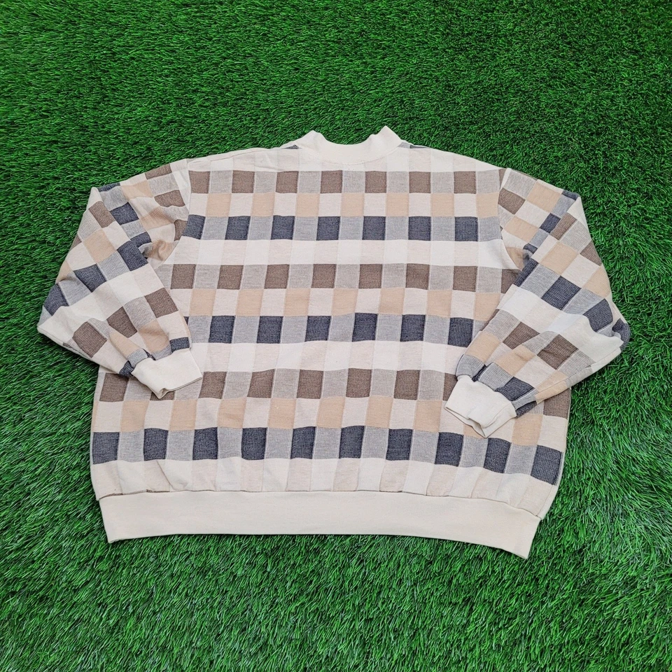 复古 80 年代 MOD 毛衣女式 2XL/3XL 26x24 方格 — 第 2/4 张图片