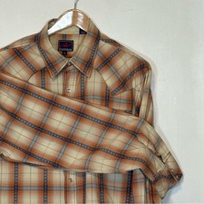 Vintage Roper Distressed Rocker style Tan and Orange Plaid Men's Shirt Size 2XL