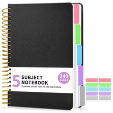 5 Subject Notebook College Ruled, A5 Hardcover Spiral Notebook with Removable...