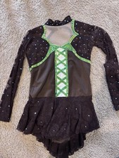 Girls Brown/Green figure skating dress with Swarovski crystal accents