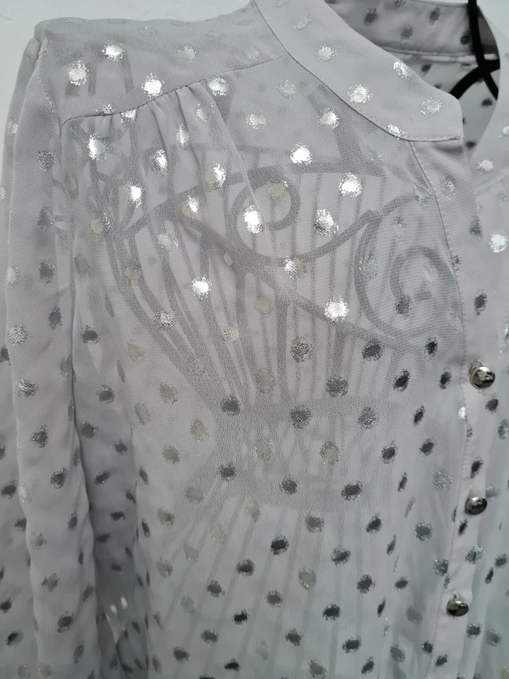 Blusa Ralph Lauren Gris Transparente Brillo Brillo Reino Unido 4 Seda  Foto 2 de 4