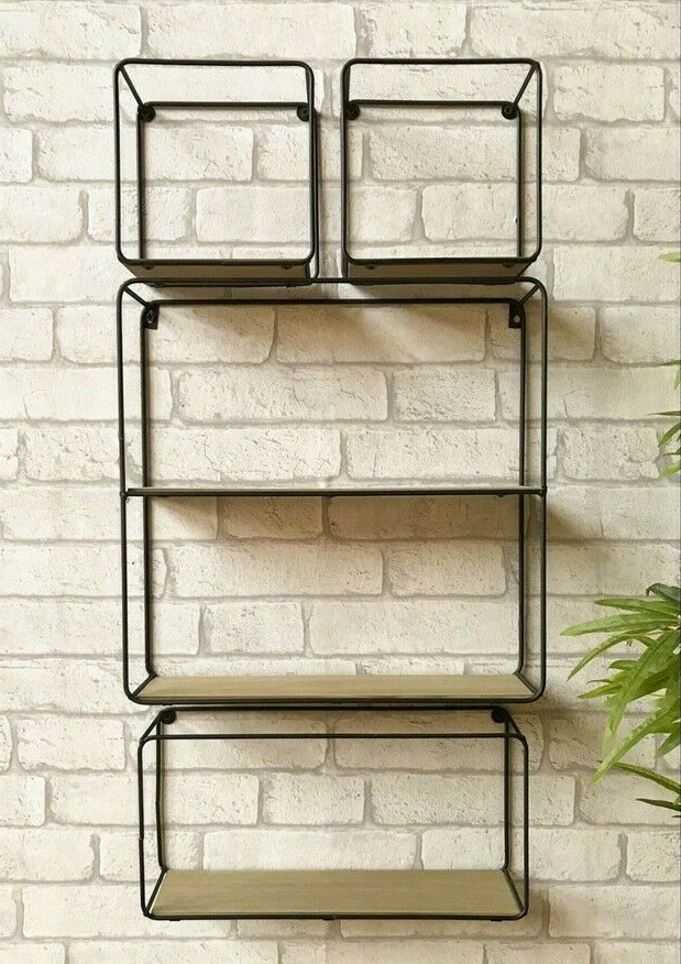 Set of 4 Retro Metal Wall Shelf Industrial Style Shelves Storage