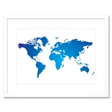 World Map Blue White Art Framed Wall Art Print