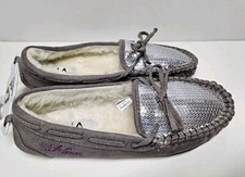 LA Gear women's faux fur lined moccasines slippers gray sz XS 5/6 actual 6.5
