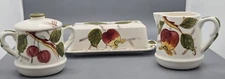 Set of 3 Creamer, Sugar Bowl, and Butter Dish. Apples And Leaves. Perfect!