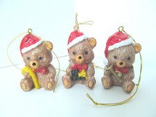 Vtg Christmas Teddy Bear Ornaments 3 Set Cera...