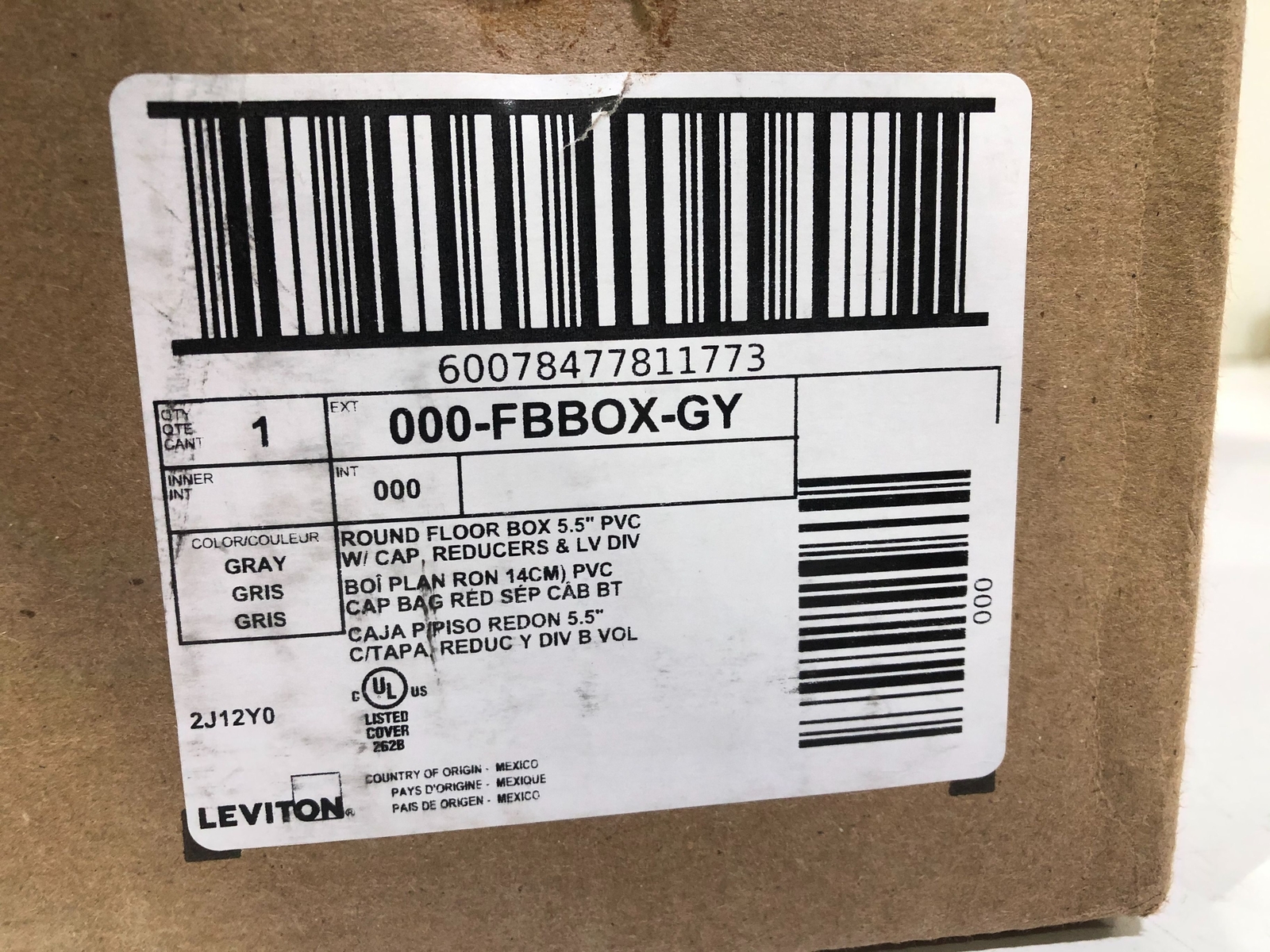 Leviton FBBOX-GY 2-Gang Concrete Floor Box System 6.25” tall PVC