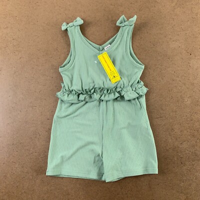 Shein Baby Girl Size 18-24 Months Green Ribbed Knit Sleeveless Ruffle Romper NWT