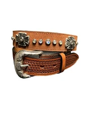 Native Belt Hand Tooled Leather Billets & Engraved Conchos Belts  Handtooled