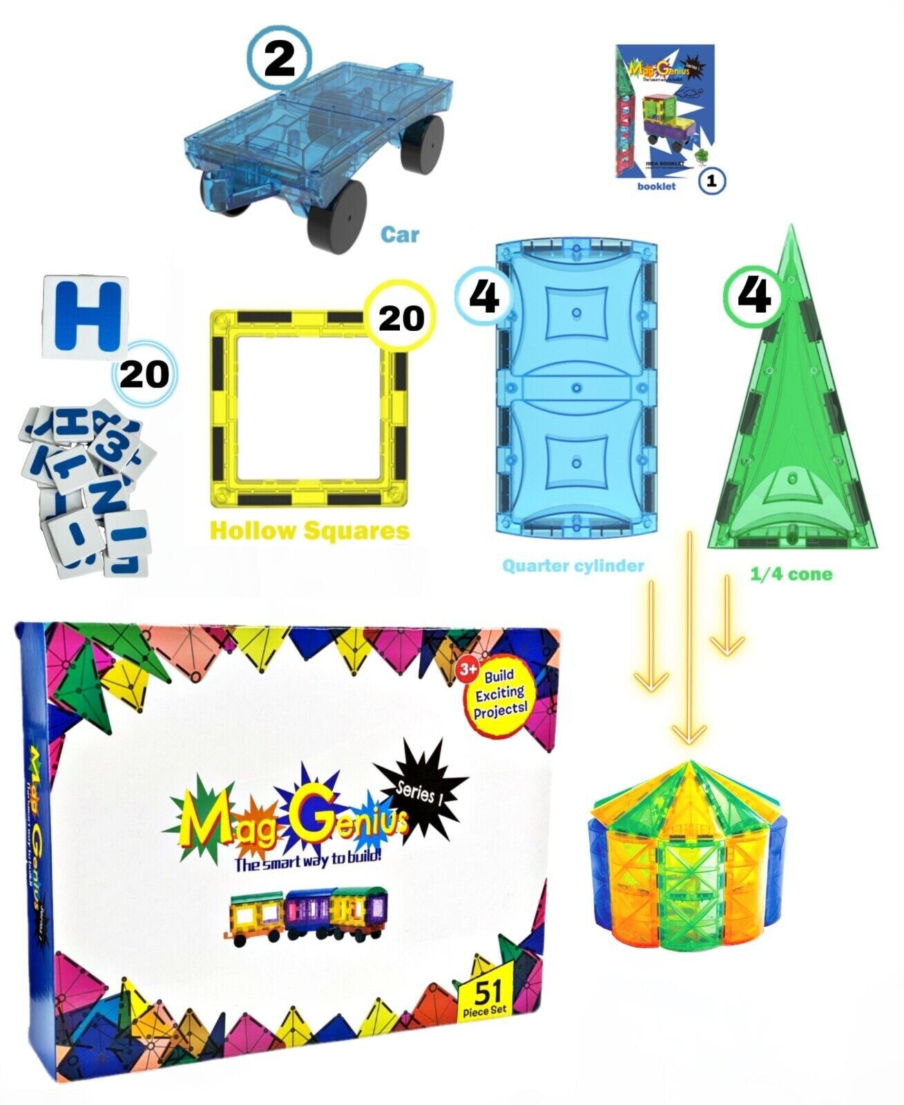Mag-Genius Magnet Tile Gift 51 Piece the Perfect Add on Set Add on Set