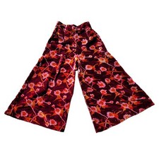 Vintage 70's Pants S Wine Floral Velvet Bell Bottoms High Rise Wide Leg Flare