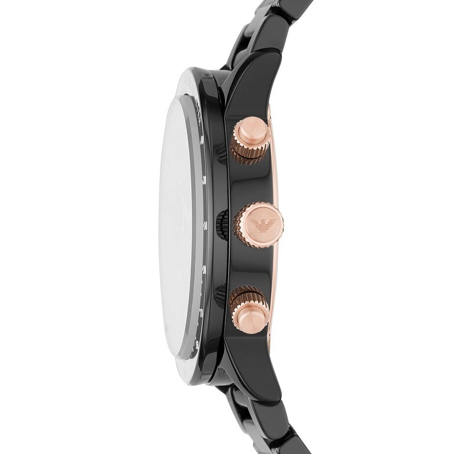 NEW EMPORIO ARMANI MENS WATCH CERAMIC BLACK DIAL & BLACK STRAP