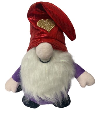 Linzy Plush Gnome Valentines 11'' Toy Heart Theme Purple With Red Hat