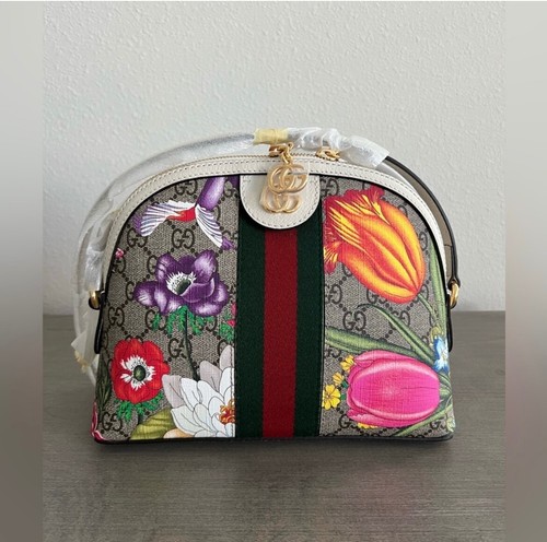 Gucci Ophidia Dome Shoulder Bag Flora GG Coated Canvas Small