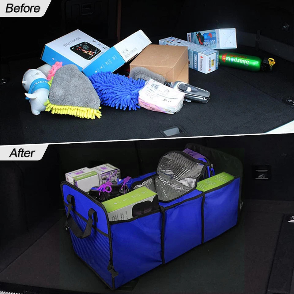 Collapsible Car Trunk Organizer Storage Box Net Universal Tidy Bag Cooler T Blue - Изображение 3 из 4