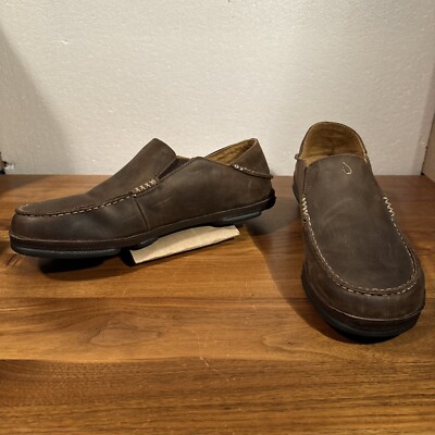 Olukai Moloa Shoes Mens 13 Brown Leather Drop-in Heel Slip  display picture 1