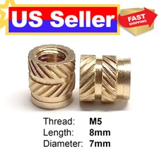 EZ INSTALL M5 x 8mm (6 pcs) Knurled Brass Threaded Heat Set Inserts 3D Printing