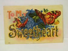 To My Sweetheart Greeting Embossed Vintage Postcard Butterflies
