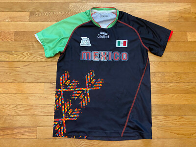 Mexico Olympics Football Shirt sz S Atletica Vintage Soccer Jersey Black  Patches