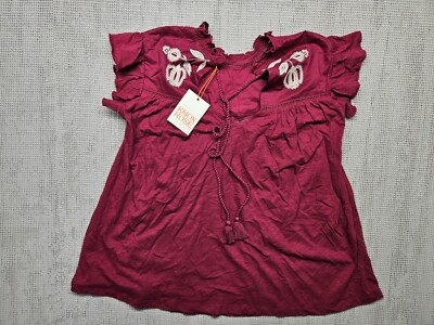 Knox Rose Women s Short Sleeve Embroidered Top Size Medium Purple