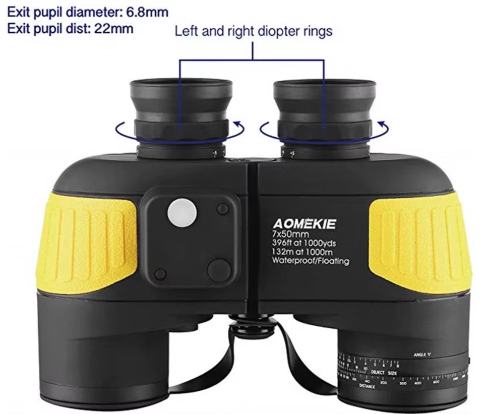 HD Binoculars 7x50 Marine Floating Range & Direction Weatherproof - Black Yellow - Image 2 of 4