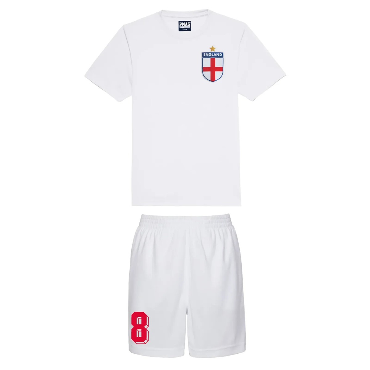 Personalised Kids England Style All White Football Shirt and Shorts