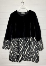 Barbara Lebek Black White Dusky Purple Chevron Faux Fur Coat Jacket 14 Bnwt