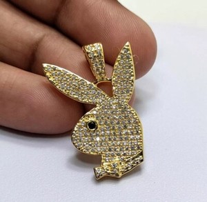 Authentic 2CT Round Cut Lab-Created Diamond Rabbit Pendant 14K Yellow Gold Plated