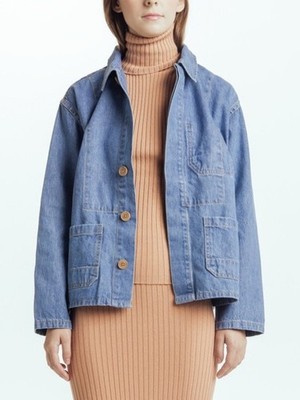 Caron Callahan Krasner Denim Jacket Workwear Inspired Light Wash Blue Size M