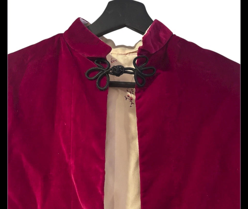 Capelet de terciopelo borgoña vintage forro de seda floral talla única Foto 4 de 4
