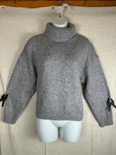 Image of Mango Womens Amanda Turtleneck Jumper Size XL Gray Chunky Knit Wool Blend NWT