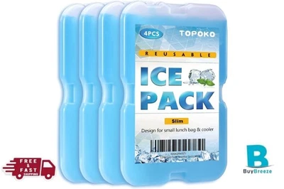BRANDED TOPOKO Ice Packs for Lunch Bags, Cooler, Freezer thick, 4 pack blue