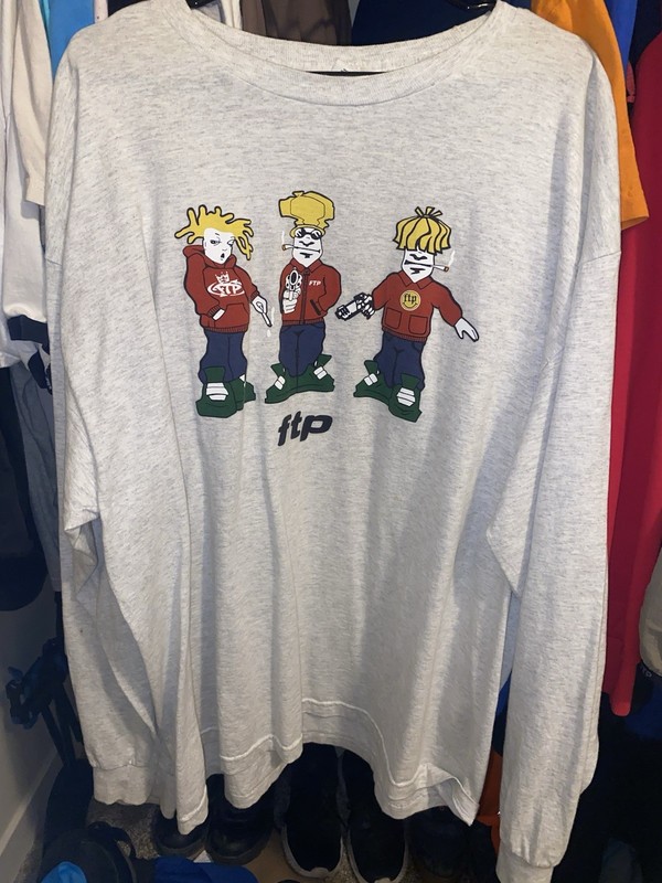 FTP Men’s Gray Beavis and Butt-Head Logo Graphic Crew Long Sleeve Tee XXL