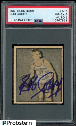 1951 Berk Ross Basketball #1-11 Bob Cousy RC Rookie HOF PSA 4 PSA/DNA 9 AUTO