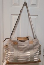 Pottery Barn Kids Diaper Bag Gray W/White Stripes; Incl. Ruvalino Changing Pad