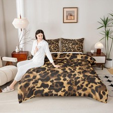 Brown Leopard Print Comforter Set Queen Size,Kids Girls Woman Luxury Room Dec...