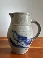 Vintage Rowe Pottery Works Medium pitcher Blue Bird Motif  1975