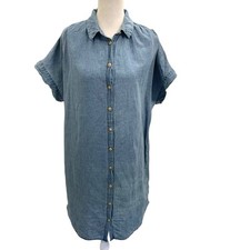 MADEWELL Linen Blend Popover Shirtdress Shirt Dress Chambray Denim size Medium