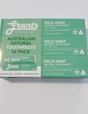 Grants Natural Toothpaste 3 Pack Mild Mint 110g Fluoride Free SLS Free Vegan