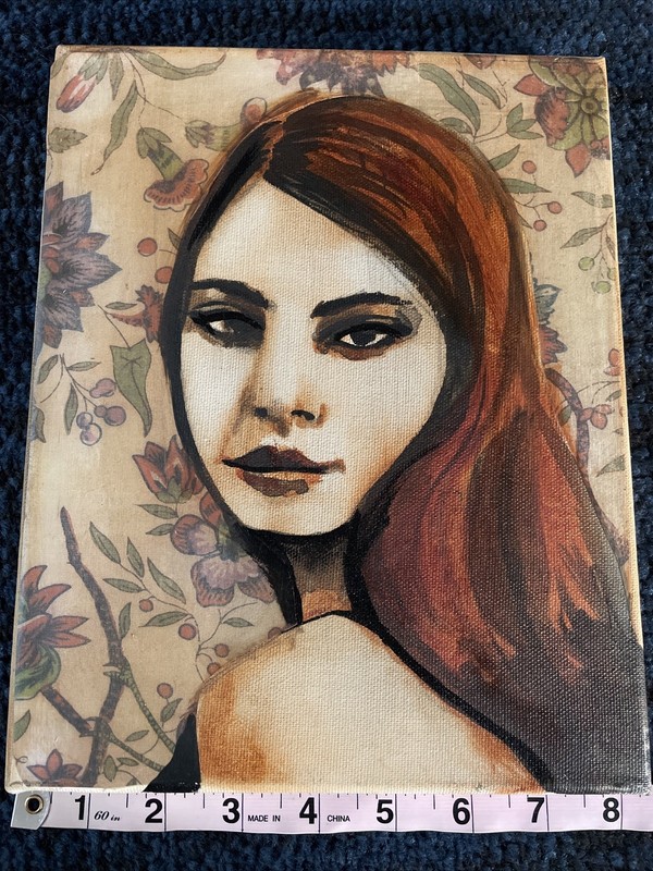 Original Painting Mixed Media Redhead Pretty 8X10